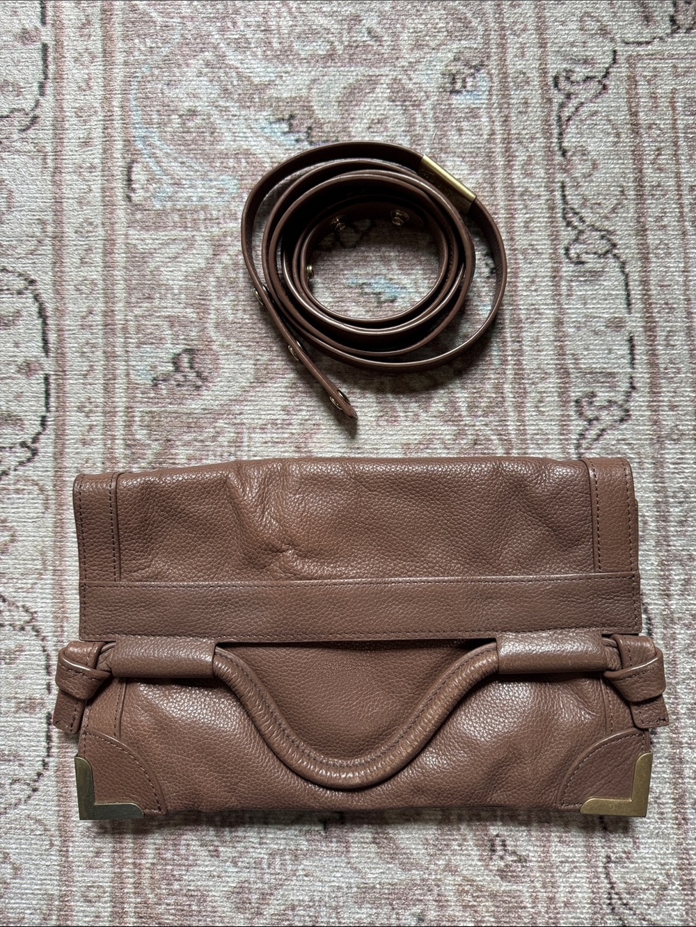 Foley + Corinna Taupe Brown Leather Crossbody or Clutch Adjustable Strap